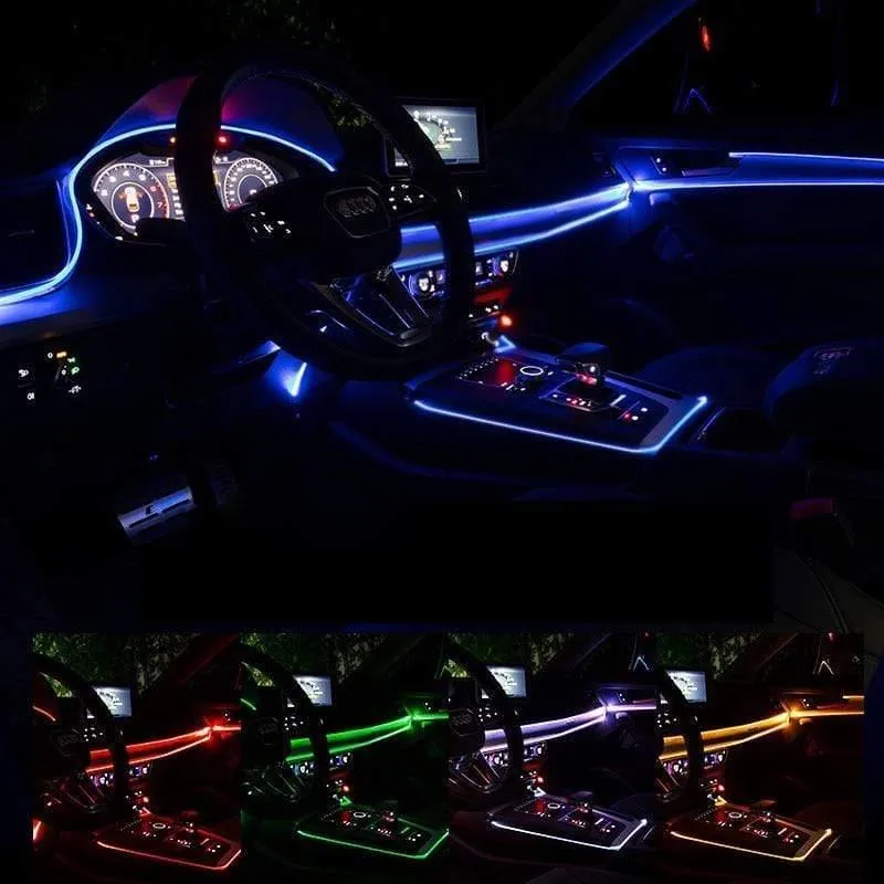Auto EL Neon Streifen 6M Sound Control Licht RGB LED Dekorative Auto Umgebungslicht Auto Atmosphäre Lampen mit einem 12V Feuerzeug & USB Linie