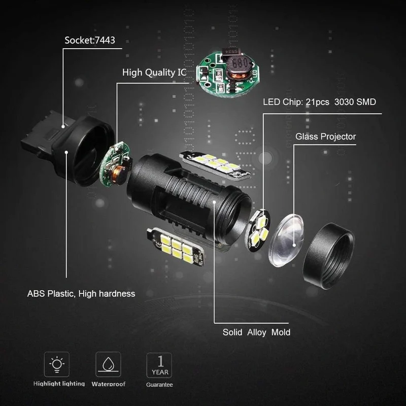 2pcs 1200Lm T20 W21W LED W21 / 5W LED WY21W 7440 7443 LED-Lampe T25 3157 3156 p27 / 7w Blinker für Kfz-Rückfahrscheinwerfer 12V