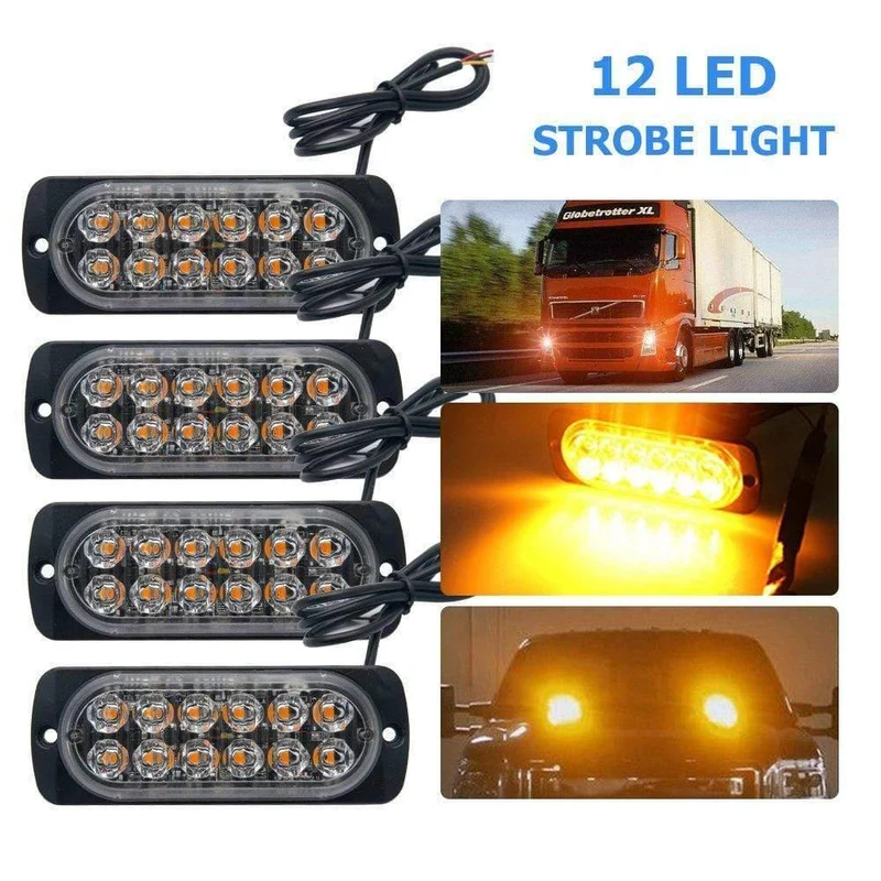 4 STÜCKE 12 V 24 V 12 LED Superhelle Notfallwarnung Vorsicht Wasserdicht Bernsteinfarbene Blitzlichtleiste Blinkt für Auto Auto Lkw SUV Van
