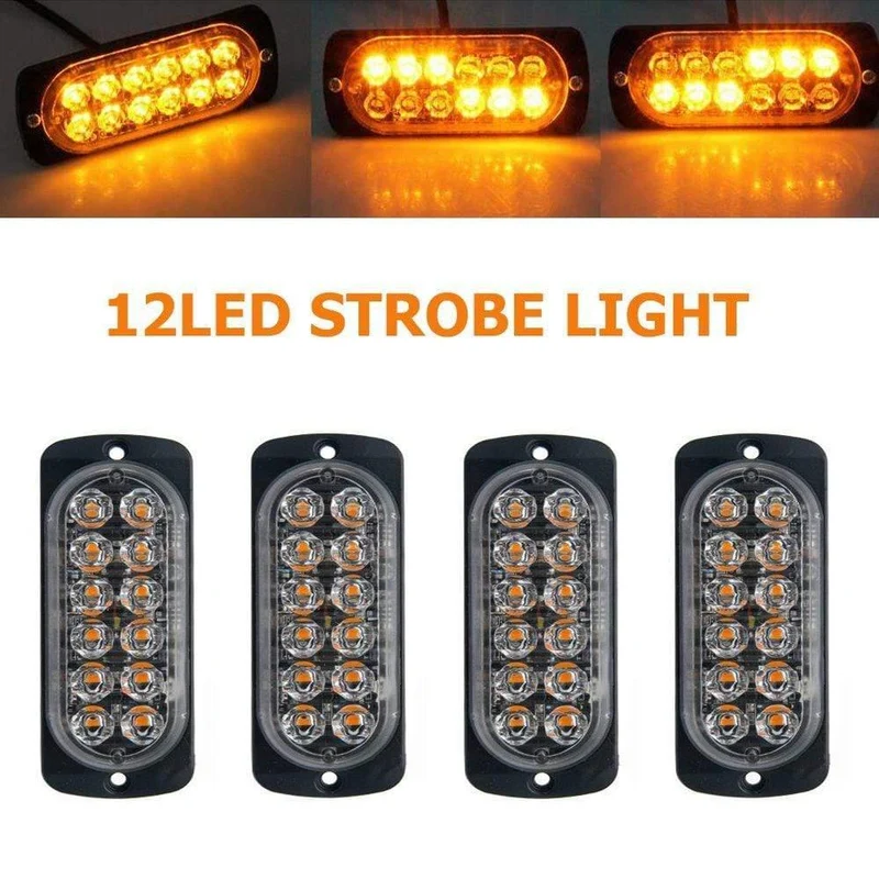 4 STÜCKE 12 V 24 V 12 LED Superhelle Notfallwarnung Vorsicht Wasserdicht Bernsteinfarbene Blitzlichtleiste Blinkt für Auto Auto Lkw SUV Van