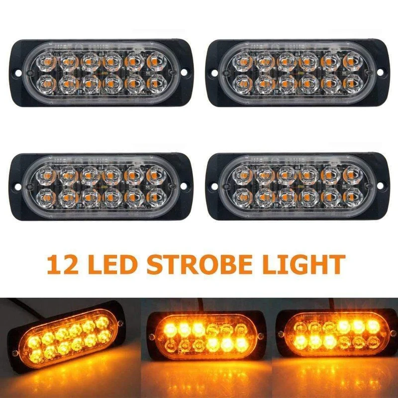 4 STÜCKE 12 V 24 V 12 LED Superhelle Notfallwarnung Vorsicht Wasserdicht Bernsteinfarbene Blitzlichtleiste Blinkt für Auto Auto Lkw SUV Van
