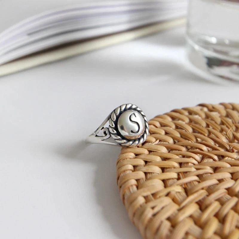 925 Sterling Silber Vintage Buchstabe S Ringe Silber einfachen wilden glänzenden Buchstaben elegante offene Ringe für Frauen edlen Schmuck