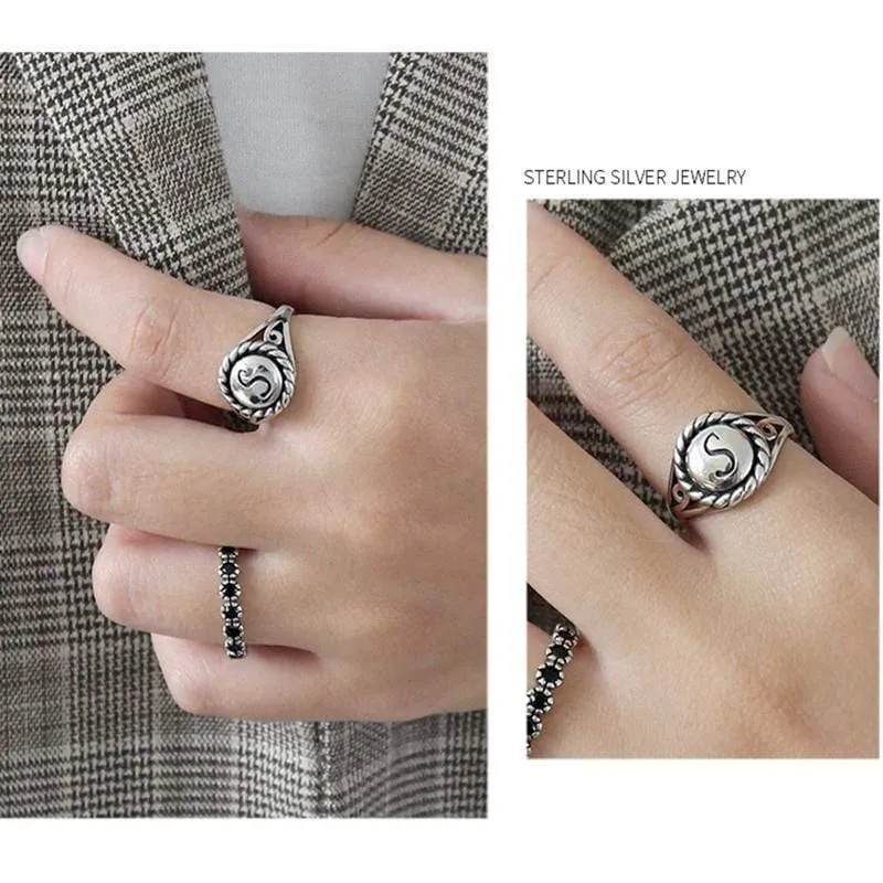 925 Sterling Silber Vintage Buchstabe S Ringe Silber einfachen wilden glänzenden Buchstaben elegante offene Ringe für Frauen edlen Schmuck