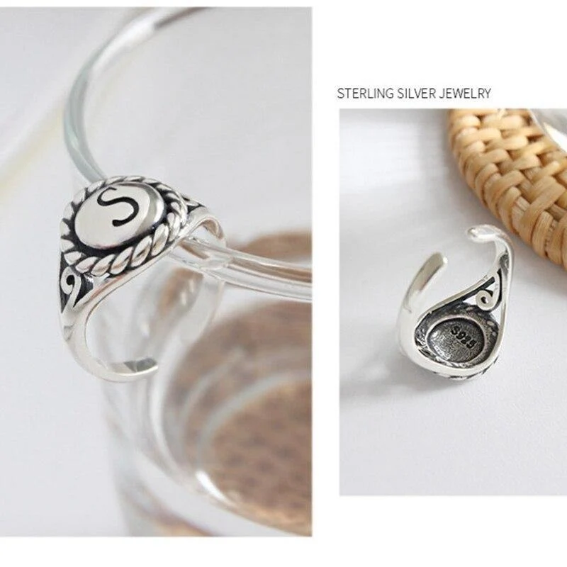 925 Sterling Silber Vintage Buchstabe S Ringe Silber einfachen wilden glänzenden Buchstaben elegante offene Ringe für Frauen edlen Schmuck