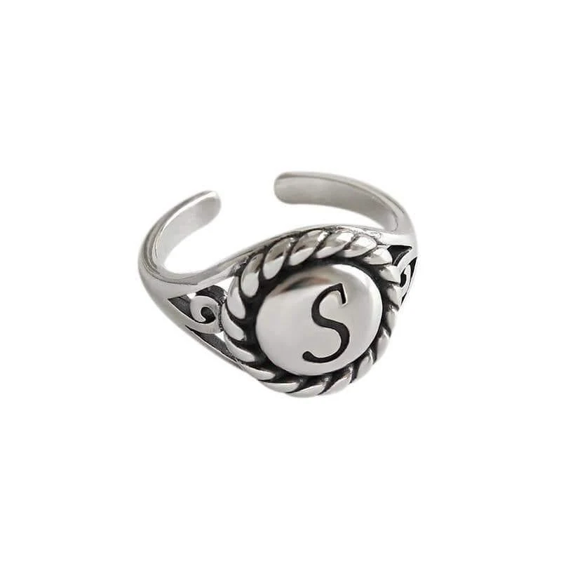 925 Sterling Silber Vintage Buchstabe S Ringe Silber einfachen wilden glänzenden Buchstaben elegante offene Ringe für Frauen edlen Schmuck
