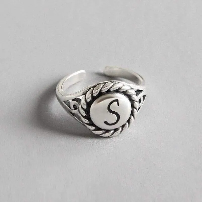 925 Sterling Silber Vintage Buchstabe S Ringe Silber einfachen wilden glänzenden Buchstaben elegante offene Ringe für Frauen edlen Schmuck