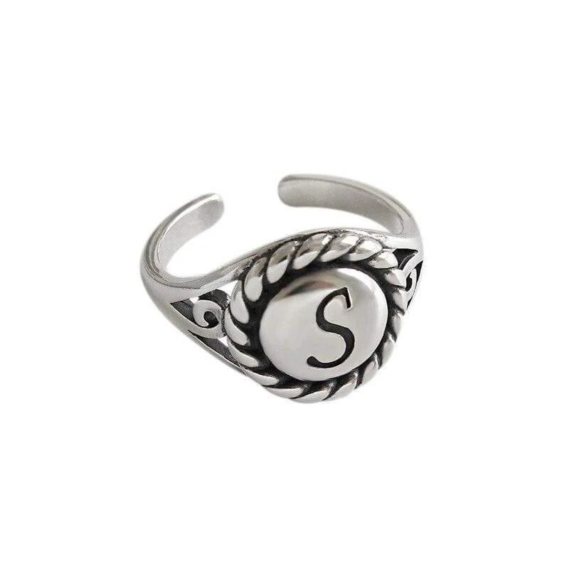 925 Sterling Silber Vintage Buchstabe S Ringe Silber einfachen wilden glänzenden Buchstaben elegante offene Ringe für Frauen edlen Schmuck