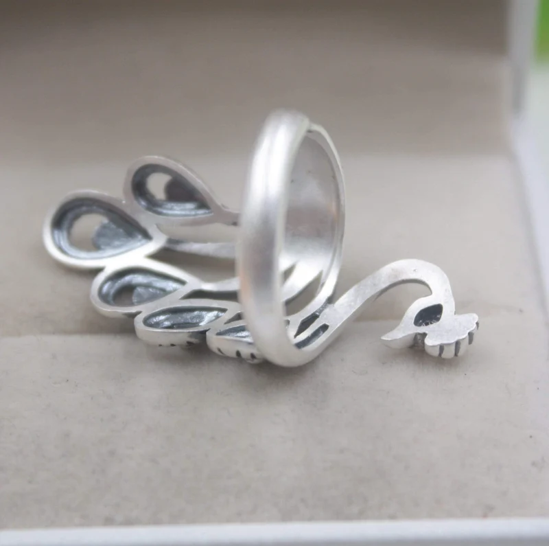 925 Fine Sterling Silver Ring Damen 39mm Big Ring Elegant Retro Peacock New Ring US 6-9