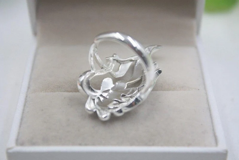 925 Fine Sterling Silver Ring Damen 35mm Big Ring Eleganter Retro Peacock Zirkon Ring US 6-9