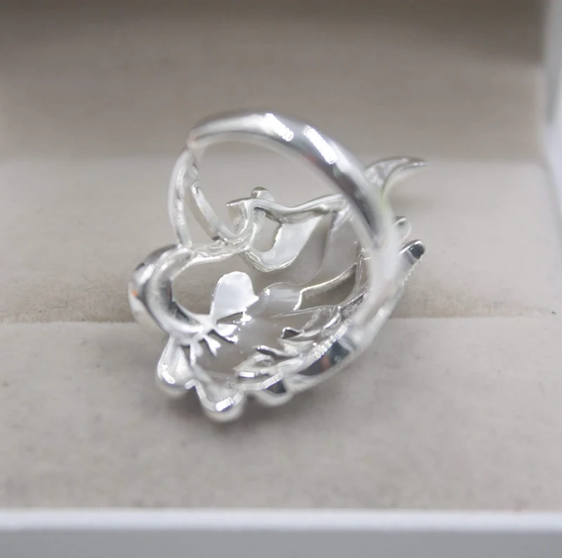 925 Fine Sterling Silver Ring Damen 35mm Big Ring Eleganter Retro Peacock Zirkon Ring US 6-9