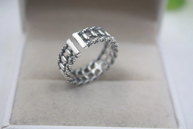 925 Fine Sterling Silver Ring Damen 7mm Abacus Ring Elegant Retro Beauty Zirkon Ring US 6-9