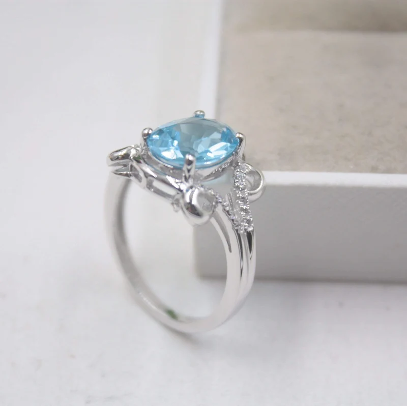 Ring aus 925er-Sterlingsilber, runder Ring für Damen, 13 mm, Topas, eleganter Schönheits-Zirkonring, US 6–7