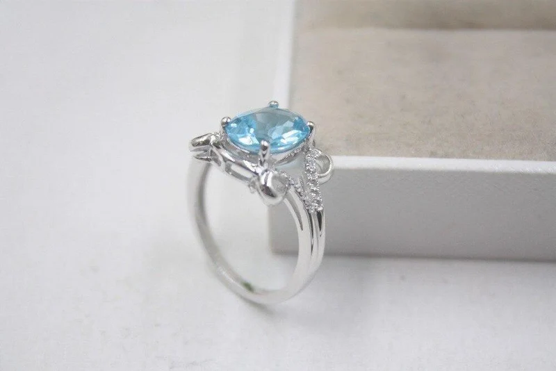 Ring aus 925er-Sterlingsilber, runder Ring für Damen, 13 mm, Topas, eleganter Schönheits-Zirkonring, US 6–7