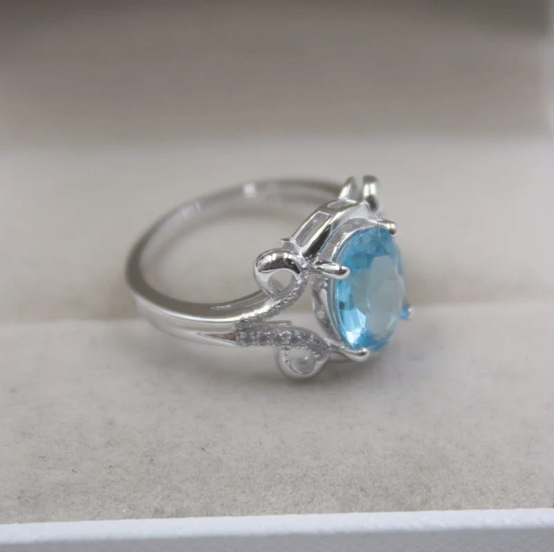 Ring aus 925er-Sterlingsilber, runder Ring für Damen, 13 mm, Topas, eleganter Schönheits-Zirkonring, US 6–7