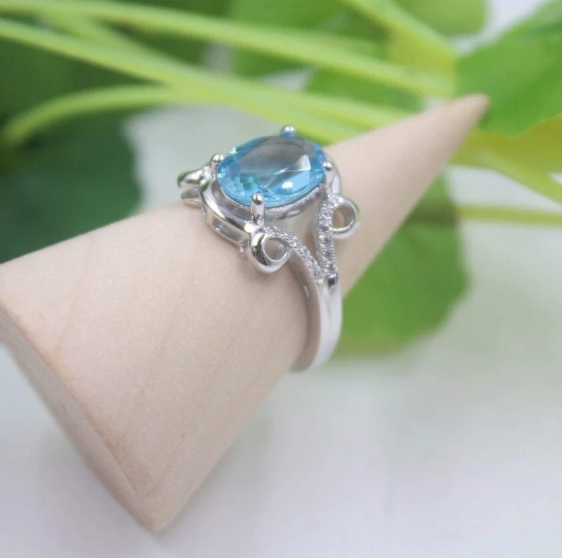 Ring aus 925er-Sterlingsilber, runder Ring für Damen, 13 mm, Topas, eleganter Schönheits-Zirkonring, US 6–7
