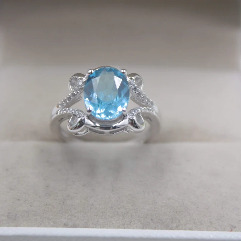 Ring aus 925er-Sterlingsilber, runder Ring für Damen, 13 mm, Topas, eleganter Schönheits-Zirkonring, US 6–7