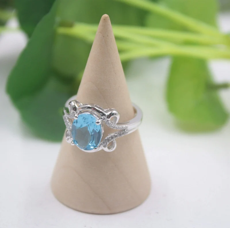 Ring aus 925er-Sterlingsilber, runder Ring für Damen, 13 mm, Topas, eleganter Schönheits-Zirkonring, US 6–7