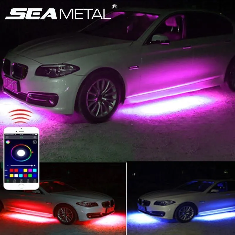 4pcs Auto Unterlicht Flexible Streifen LED Fernbedienung / APP Steuerung RGB Dekorative Atmosphäre Lampe Unterlicht Unterbodensystem Neonlichter