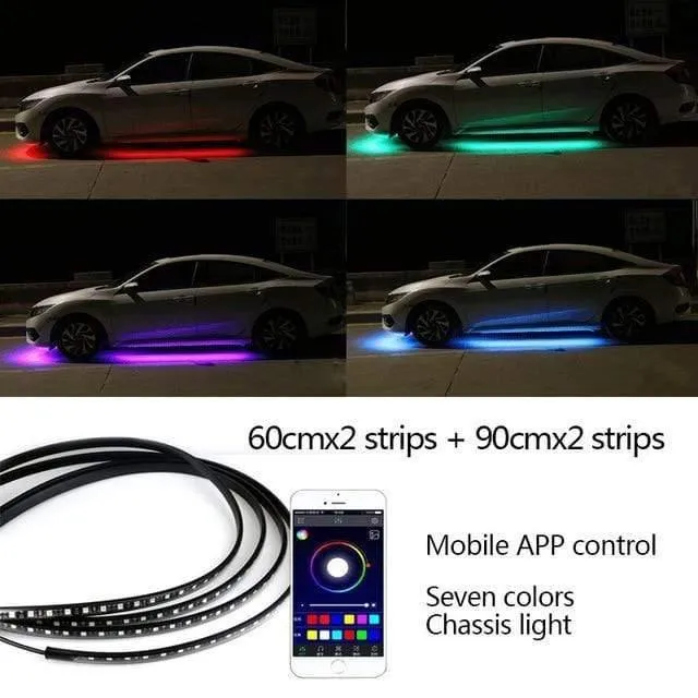 4pcs Auto Unterlicht Flexible Streifen LED Fernbedienung / APP Steuerung RGB Dekorative Atmosphäre Lampe Unterlicht Unterbodensystem Neonlichter