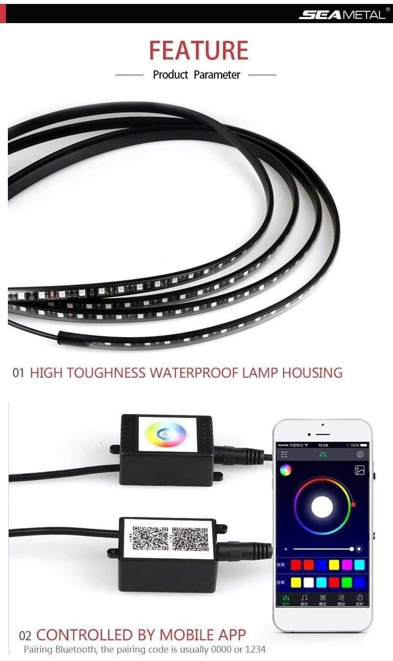 4pcs Auto Unterlicht Flexible Streifen LED Fernbedienung / APP Steuerung RGB Dekorative Atmosphäre Lampe Unterlicht Unterbodensystem Neonlichter