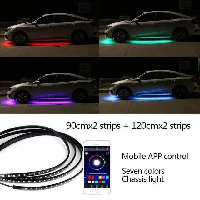 4pcs Auto Unterlicht Flexible Streifen LED Fernbedienung / APP Steuerung RGB Dekorative Atmosphäre Lampe Unterlicht Unterbodensystem Neonlichter