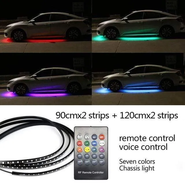 4pcs Auto Unterlicht Flexible Streifen LED Fernbedienung / APP Steuerung RGB Dekorative Atmosphäre Lampe Unterlicht Unterbodensystem Neonlichter
