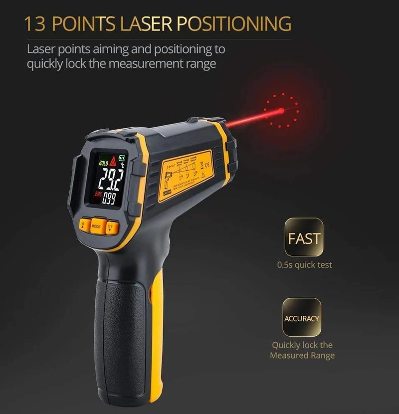 Digitales Infrarot-Thermometer Lasertemperaturmesser Berührungsloses Pyrometer Imager Hygrometer IR-Thermometer Farbe LCD-Lichtalarm
