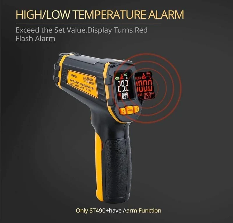 Digitales Infrarot-Thermometer Lasertemperaturmesser Berührungsloses Pyrometer Imager Hygrometer IR-Thermometer Farbe LCD-Lichtalarm