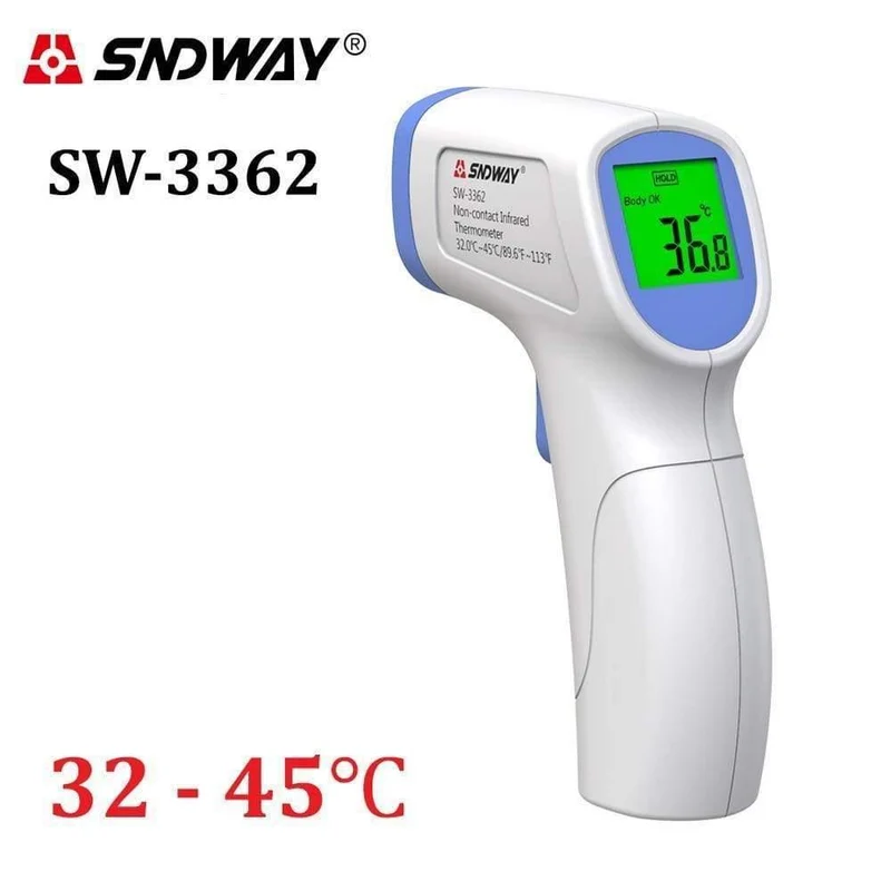 SNDWAY Berührungsloses Infrarot-Thermometer Tragbares Termometro-Temperaturpistolenmessgerät Schallalarm LCD-Handheld-Digitalthermometer (SW-3362)