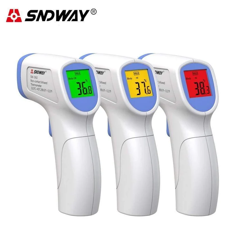 SNDWAY Berührungsloses Infrarot-Thermometer Tragbares Termometro-Temperaturpistolenmessgerät Schallalarm LCD-Handheld-Digitalthermometer (SW-3362)