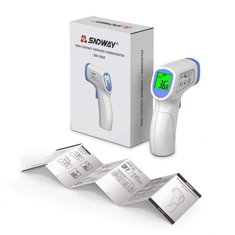SNDWAY Berührungsloses Infrarot-Thermometer Tragbares Termometro-Temperaturpistolenmessgerät Schallalarm LCD-Handheld-Digitalthermometer (SW-3362)