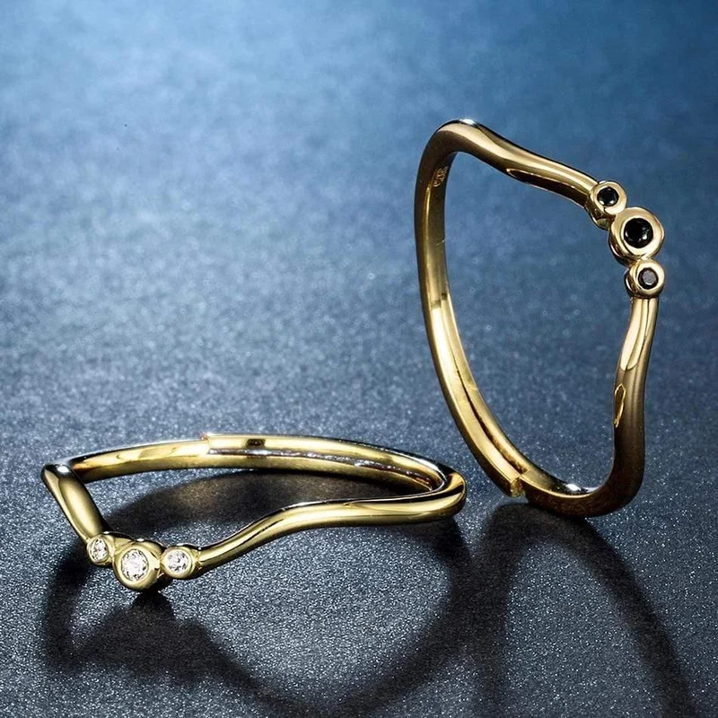 925 Sterling Silber Ringe Schwarz Weiß Zirkon Diamant Verstellbare Ringe 14K Gold Edlen Schmuck