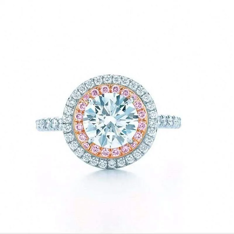 925 Sterling Silber Ring rund geschnitten 2ct Diamond Pink 2 Surround Pave Einstellung cz Eheringe für Frauen Sz 4-9