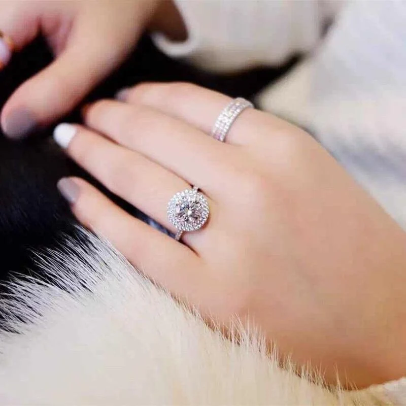 925 Sterling Silber Ring rund geschnitten 2ct Diamond Pink 2 Surround Pave Einstellung cz Eheringe für Frauen Sz 4-9