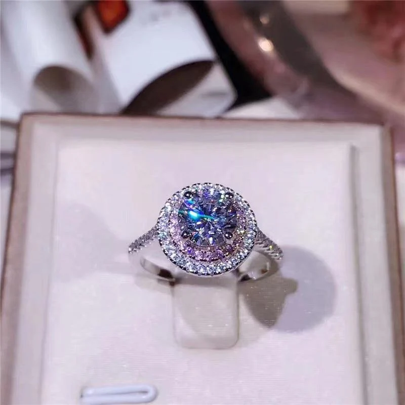 925 Sterling Silber Ring rund geschnitten 2ct Diamond Pink 2 Surround Pave Einstellung cz Eheringe für Frauen Sz 4-9