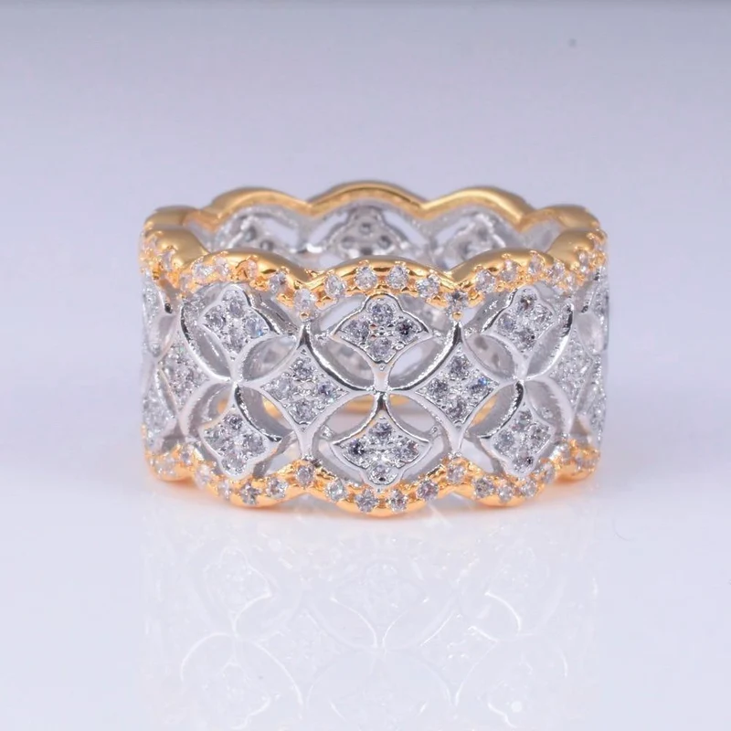 Jewelry Pave 256 Stück künstliche Diamant-CZ-Ringe, weißer Saphir, 925er Sterlingsilber und Gold, für Damen, Geschenk, Größe 5–11