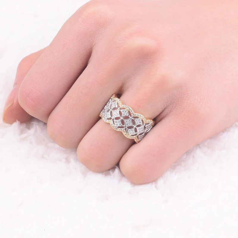 Jewelry Pave 256 Stück künstliche Diamant-CZ-Ringe, weißer Saphir, 925er Sterlingsilber und Gold, für Damen, Geschenk, Größe 5–11