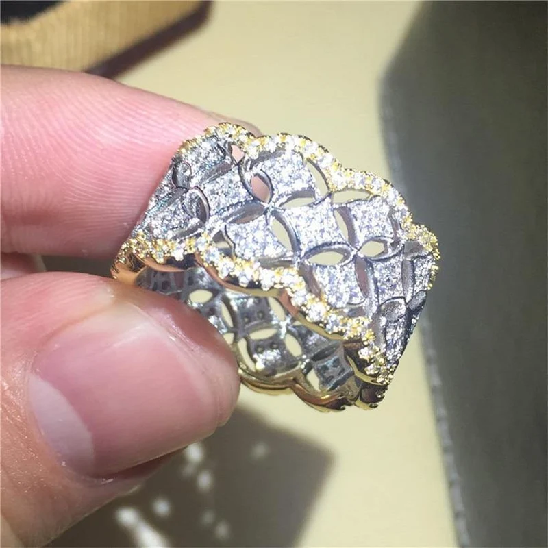 Jewelry Pave 256 Stück künstliche Diamant-CZ-Ringe, weißer Saphir, 925er Sterlingsilber und Gold, für Damen, Geschenk, Größe 5–11