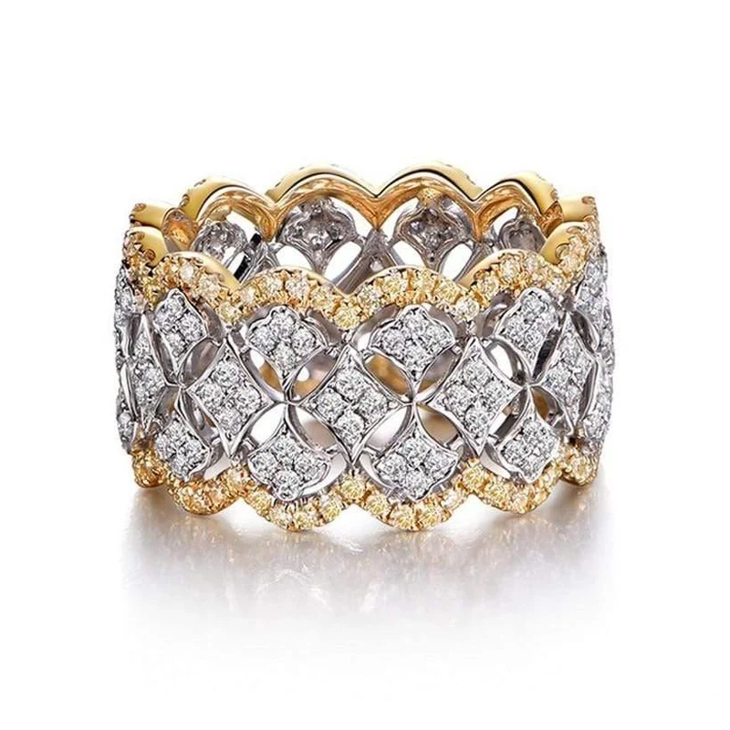Jewelry Pave 256 Stück künstliche Diamant-CZ-Ringe, weißer Saphir, 925er Sterlingsilber und Gold, für Damen, Geschenk, Größe 5–11