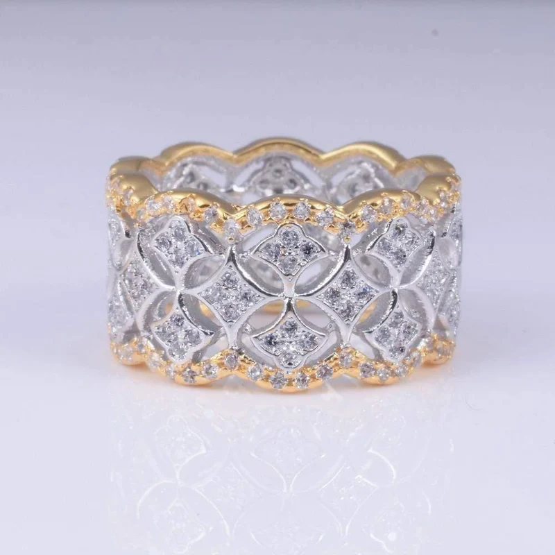 Jewelry Pave 256 Stück künstliche Diamant-CZ-Ringe, weißer Saphir, 925er Sterlingsilber und Gold, für Damen, Geschenk, Größe 5–11