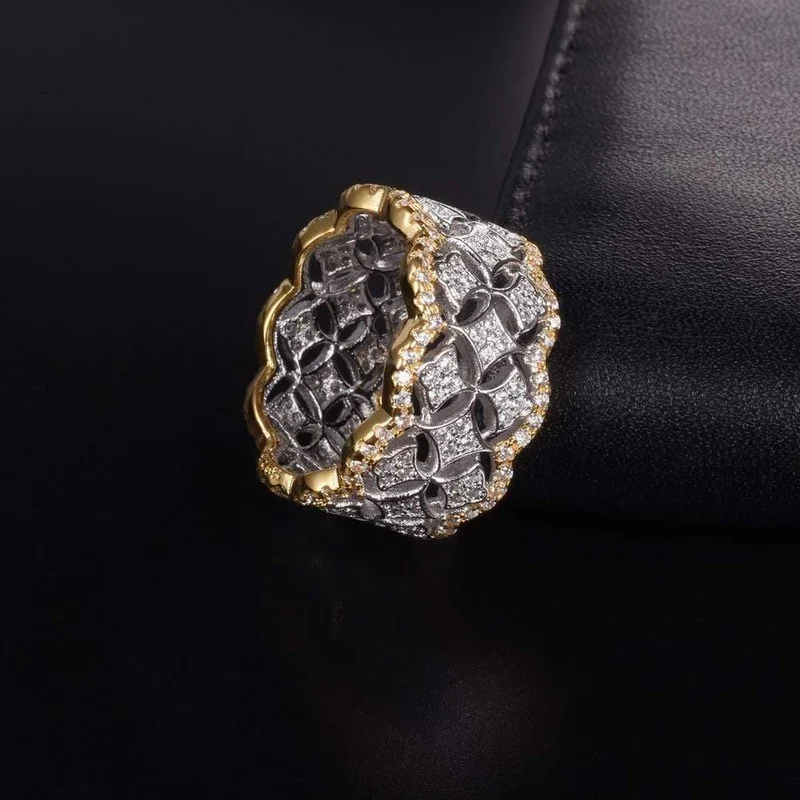 Jewelry Pave 256 Stück künstliche Diamant-CZ-Ringe, weißer Saphir, 925er Sterlingsilber und Gold, für Damen, Geschenk, Größe 5–11