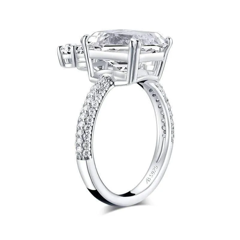 925 Sterling Silber 4.0 Karat großer Smaragdschliff-Blumen-Verlobungsring, simulierter Diamant, Frauen, Hochzeit, 9 x 11 mm, Silberring, Schmuck, Geschenke