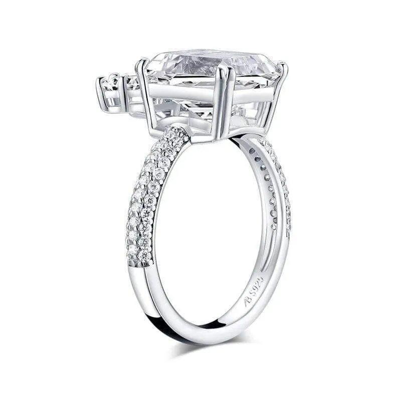 925 Sterling Silber 4.0 Karat großer Smaragdschliff-Blumen-Verlobungsring, simulierter Diamant, Frauen, Hochzeit, 9 x 11 mm, Silberring, Schmuck, Geschenke