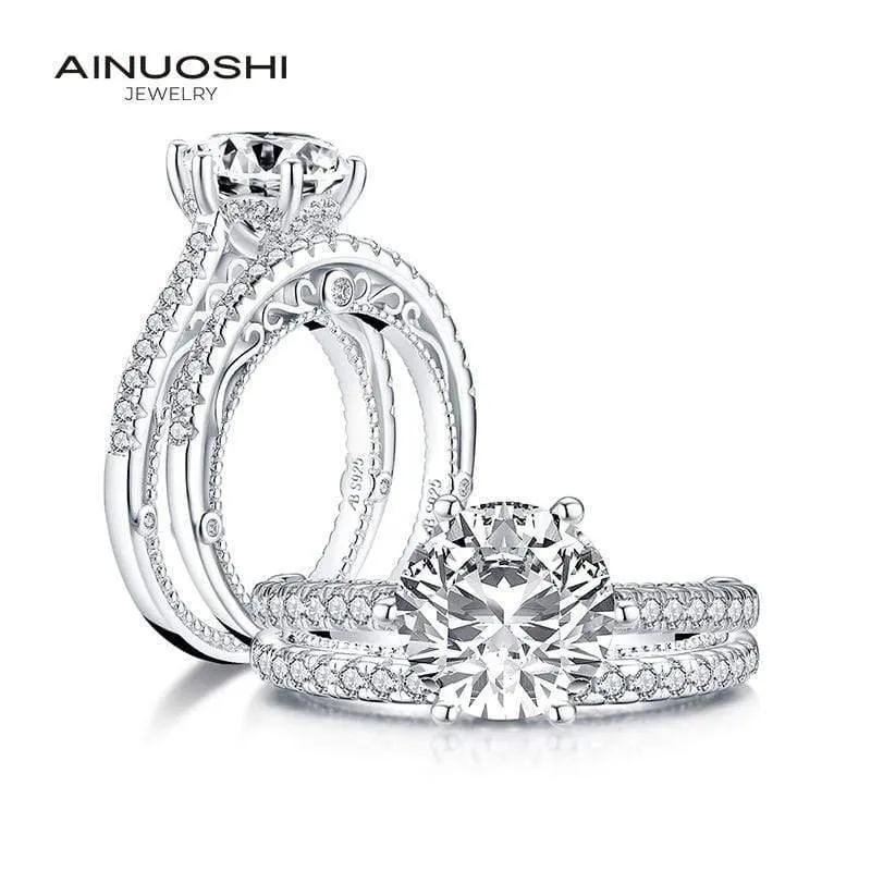 925 Sterling Silber 2.65 Karat Rundschliff Ring Set Verlobung Simulierter Diamant Mädchen Hochzeit Silber Brautring Set