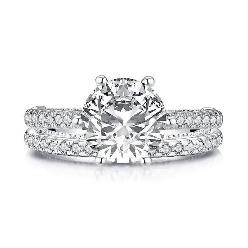 925 Sterling Silber 2.65 Karat Rundschliff Ring Set Verlobung Simulierter Diamant Mädchen Hochzeit Silber Brautring Set