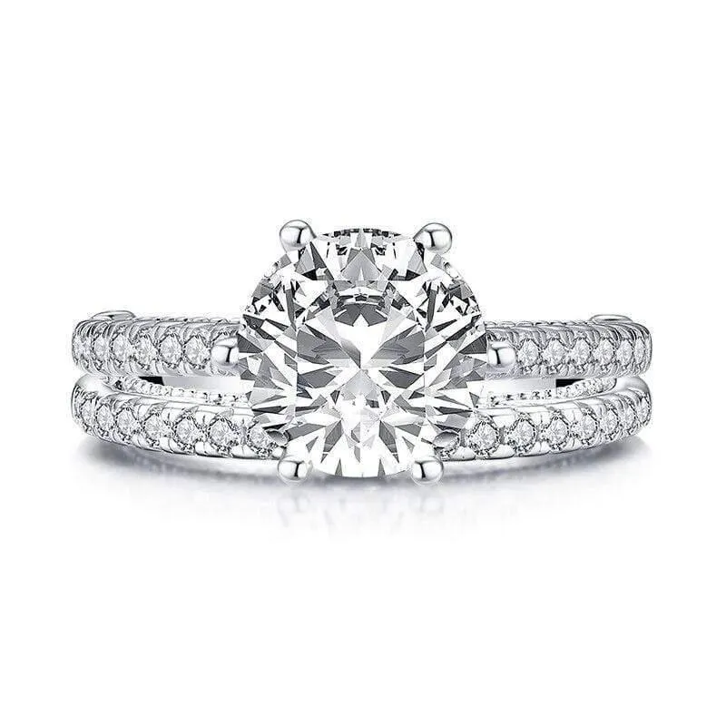 925 Sterling Silber 2.65 Karat Rundschliff Ring Set Verlobung Simulierter Diamant Mädchen Hochzeit Silber Brautring Set