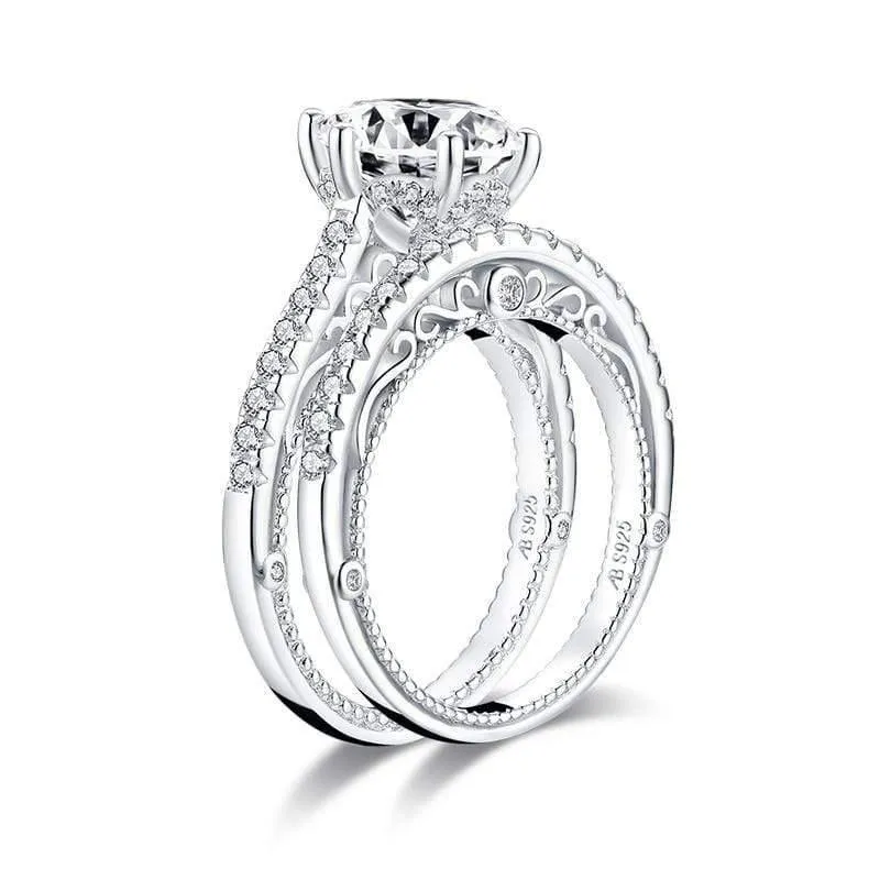 925 Sterling Silber 2.65 Karat Rundschliff Ring Set Verlobung Simulierter Diamant Mädchen Hochzeit Silber Brautring Set