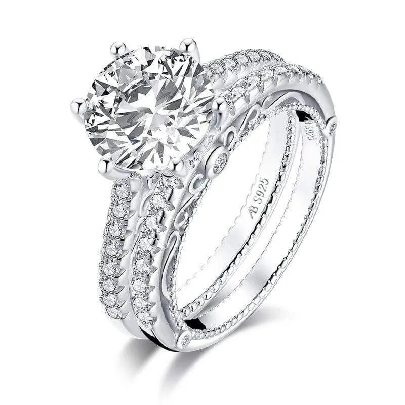 925 Sterling Silber 2.65 Karat Rundschliff Ring Set Verlobung Simulierter Diamant Mädchen Hochzeit Silber Brautring Set