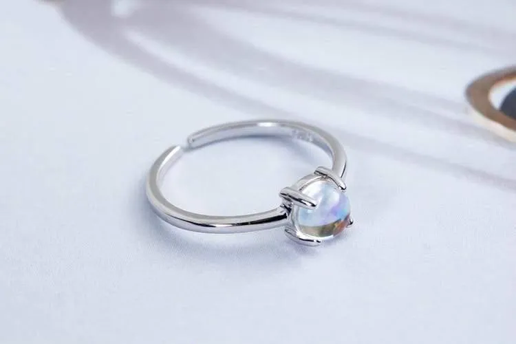 925 Sterling Silber Mondstein Offene Ringe Für Frauen Einfachen Stil Hochwertige Dame Modeschmuck