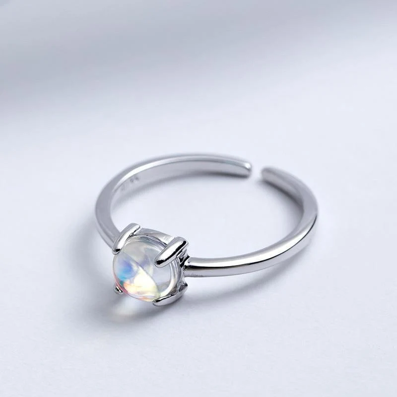 925 Sterling Silber Mondstein Offene Ringe Für Frauen Einfachen Stil Hochwertige Dame Modeschmuck